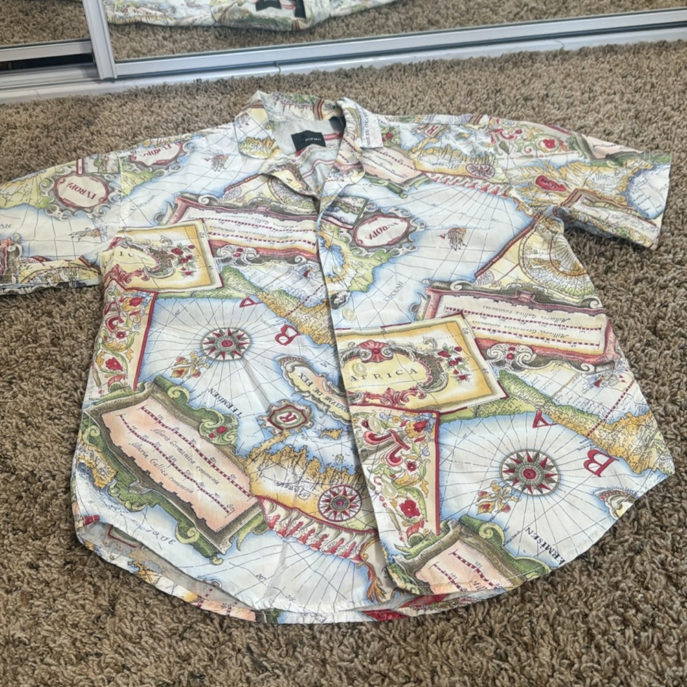 Vintage World Map Button Down - image 2
